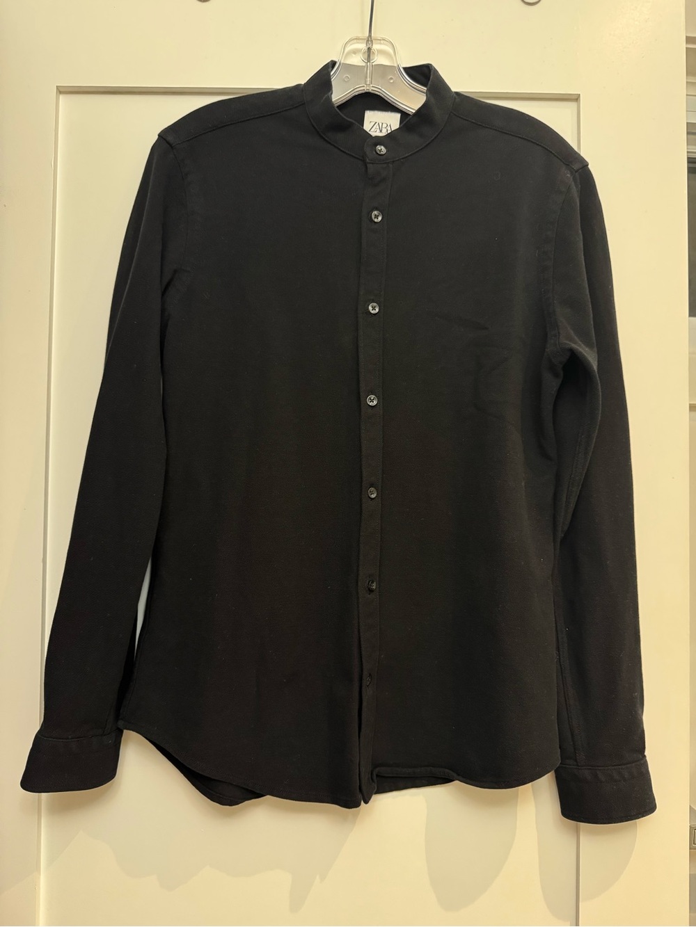 Zara Black Band-Collar Button-Down Shirt